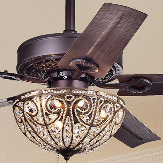 XMSJ Crystal Ceiling Fan 5 Blade Remote Control Decor