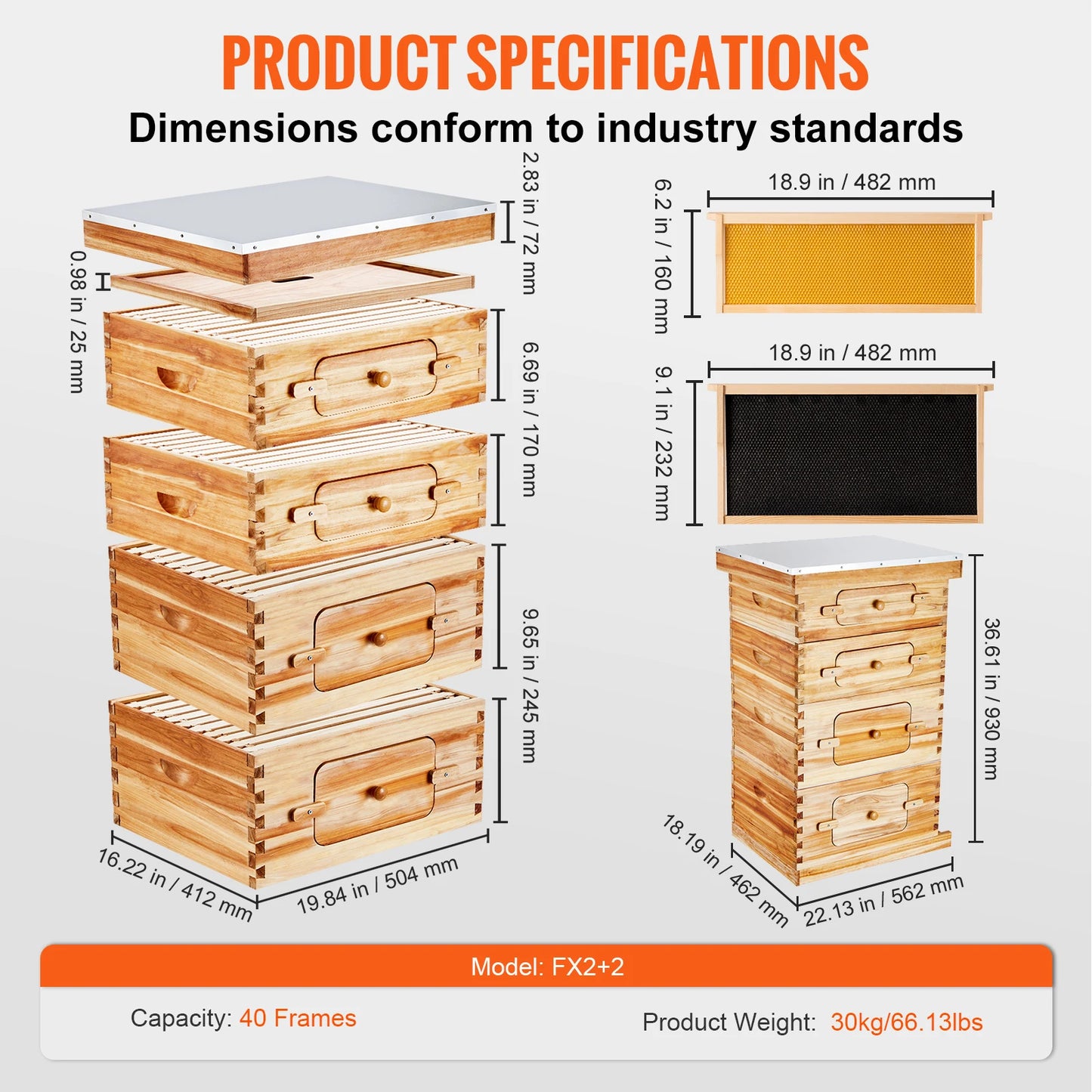 SucceBuy Natural Cedar Langstroth Beehive Deep Box Kit