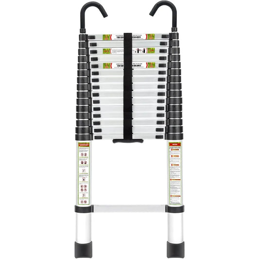 RIKADE Telescopic Aluminum Ladder with Hook and Non Slip