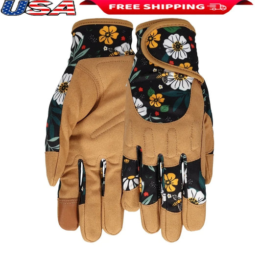 XMSJ Durable Floral Synthetic Leather Gardening Gloves