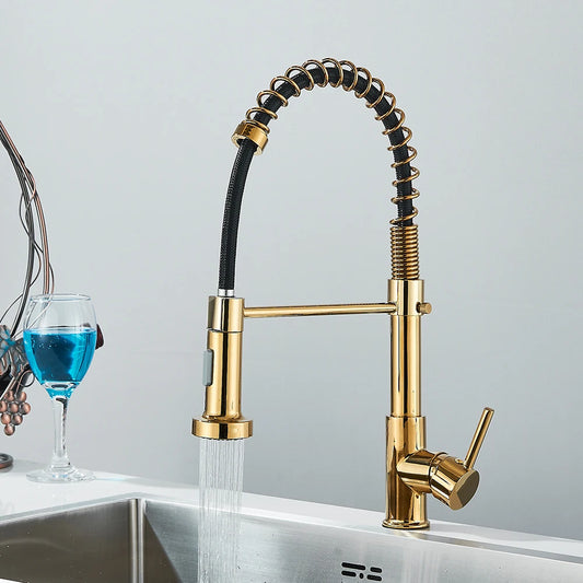 SAFLIHCAR Brass Pulldown Kitchen Sink Faucet Hot Cold Water