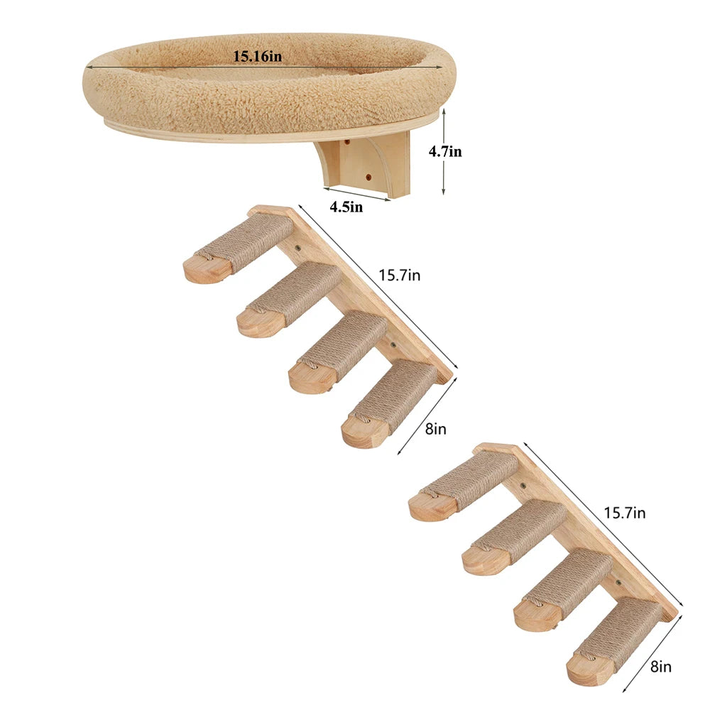 PETRAVELCN Cat Wall Mounted Wooden Climbing Ladder Hammock