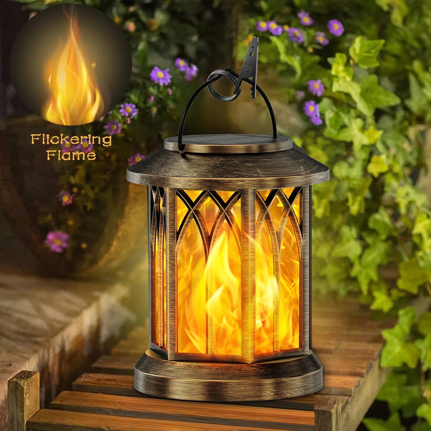 KPSTEK Solar Lanterns Flickering Flame Outdoor Lights