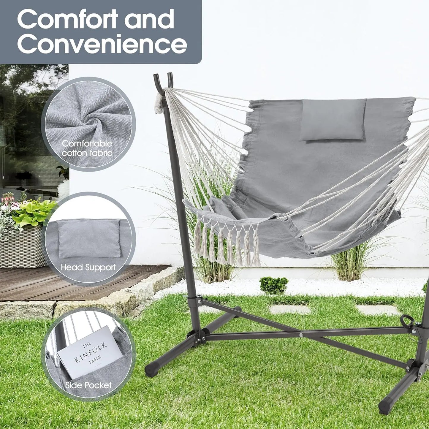 XMSJ Hammock Chair with Stand Adjustable Swing Macrame Boho
