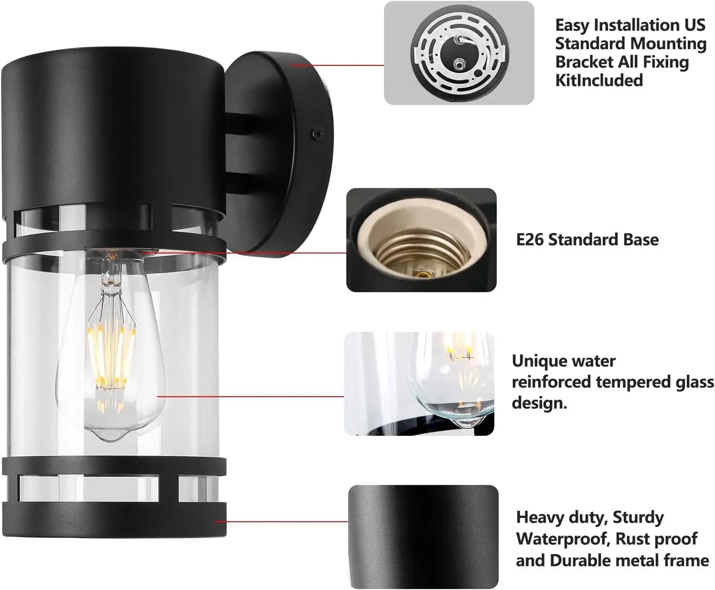 IDEPUS Outdoor Wall Light E26 Socket Exterior Porch Lamp