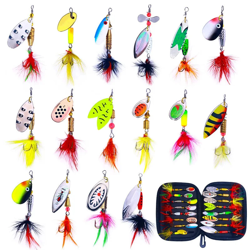 16PCS Metal Bait Spinner Lures Kit for Bass Trout Fishing