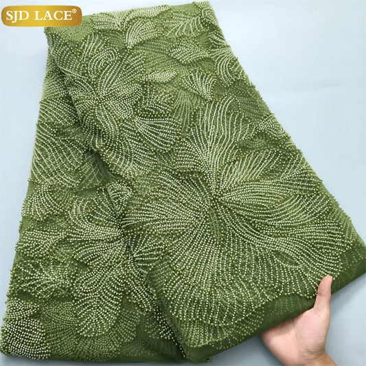 SJD Lace African Luxury Beads Mesh Net Lace Tulle Fabric