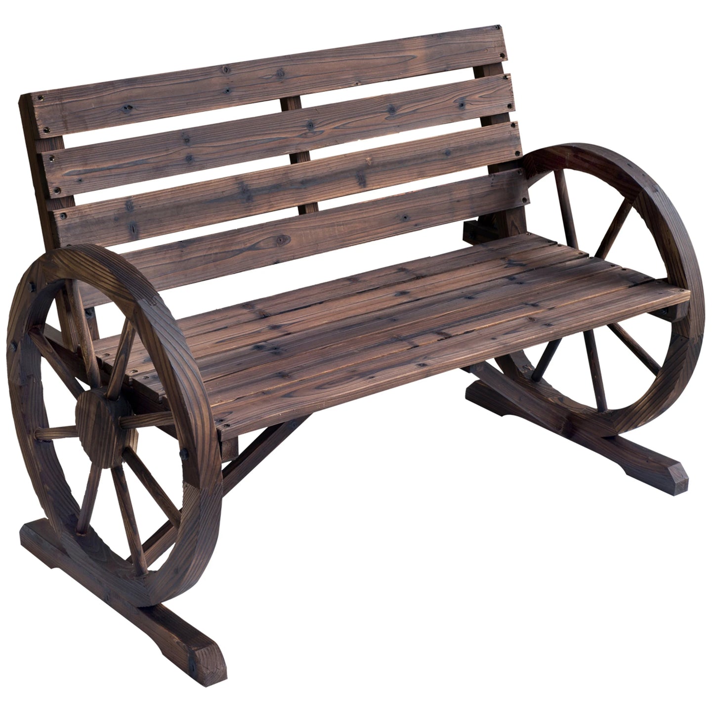 Outsunny Wooden Wagon Wheel Bench Outdoor Garden Loveseat