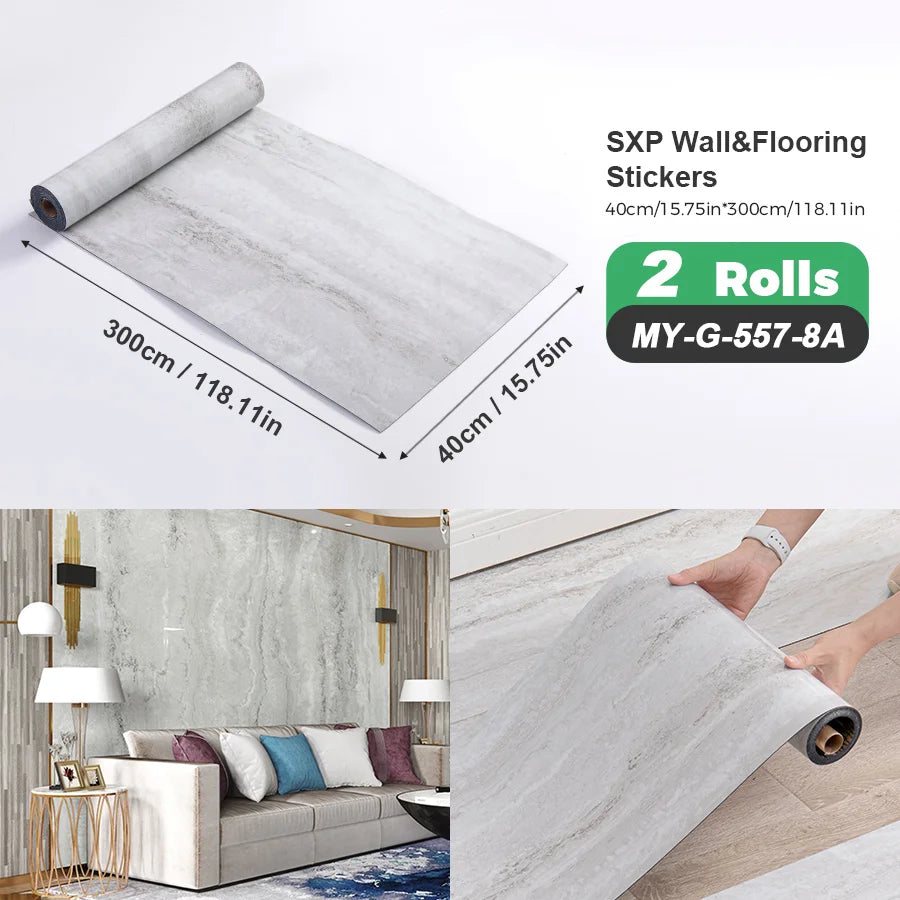 2 Rolls Self Adhesive Wall Floor Sticker Wood Grain Marble