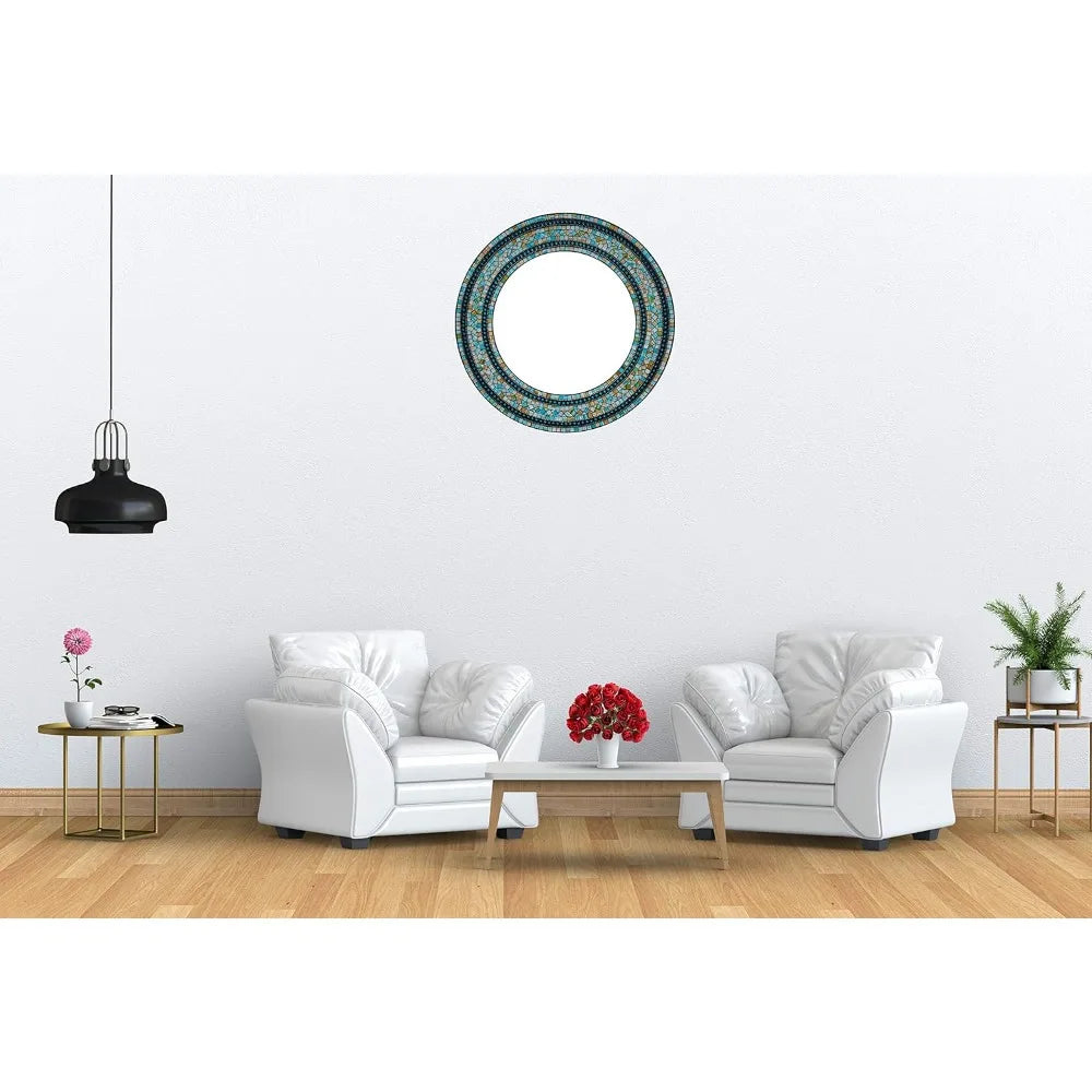 Handcrafted Turquoise Mosaic Round Wall Mirror by NoEnName_Null