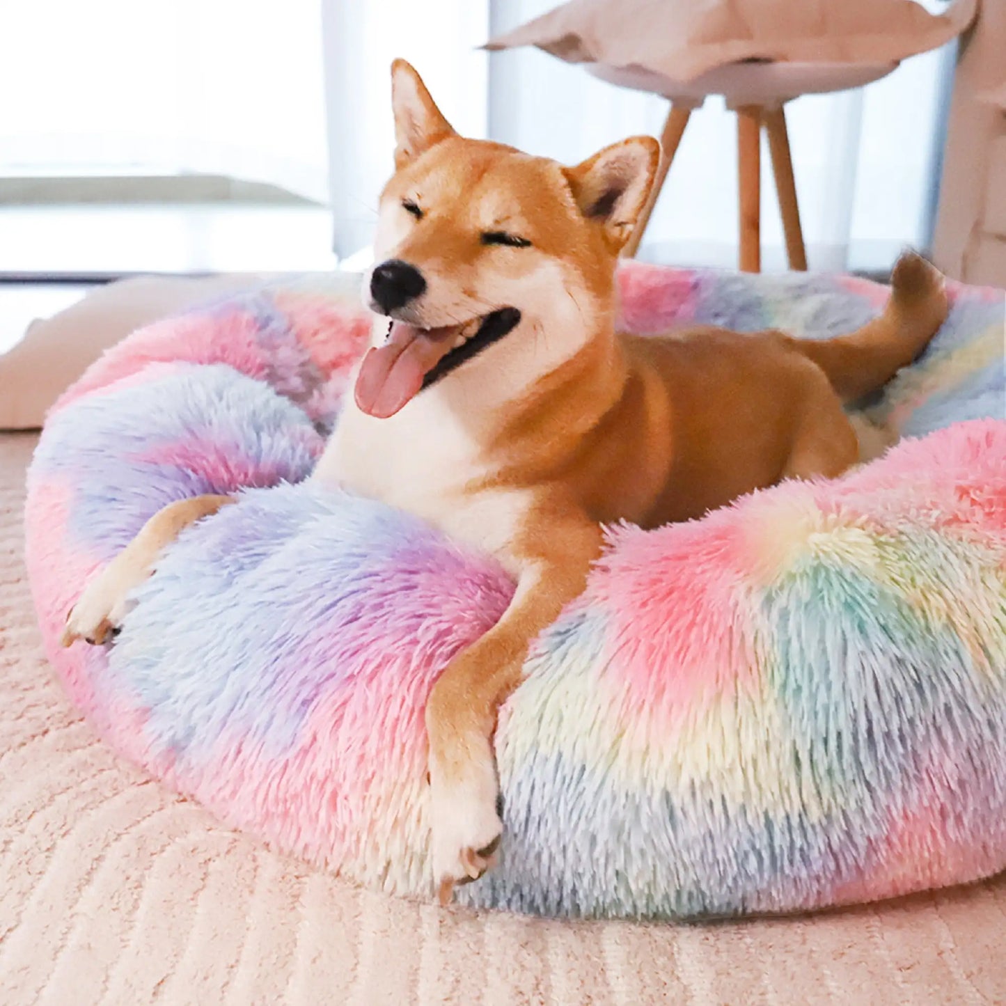 XMSJH Calming Donut Dog Bed Anti Anxiety Plush Cozy