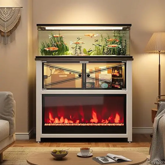 Modern 40-50 Gallon Fish Tank Stand with LED Flame Lights