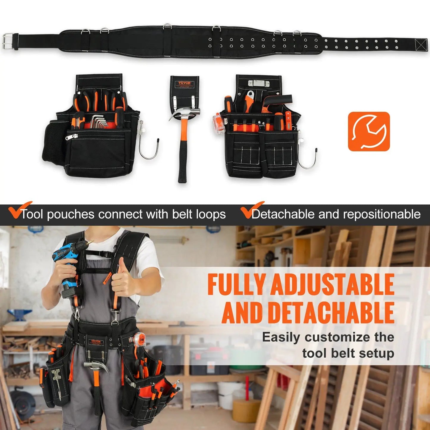 Frolic And Grow 1680D Heavy Duty Tool Belt With Suspenders