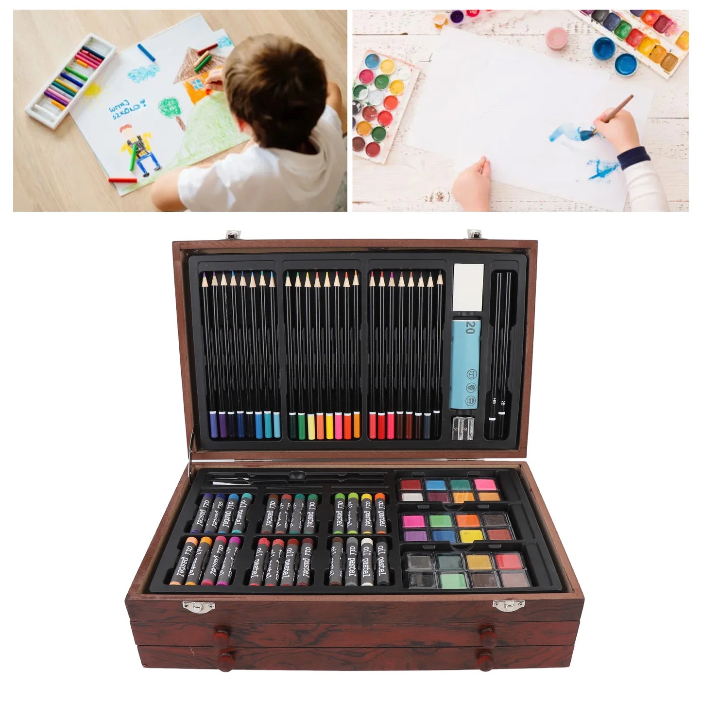 Handle 142 Piece Painting And Drawing Kit In Wood Box
