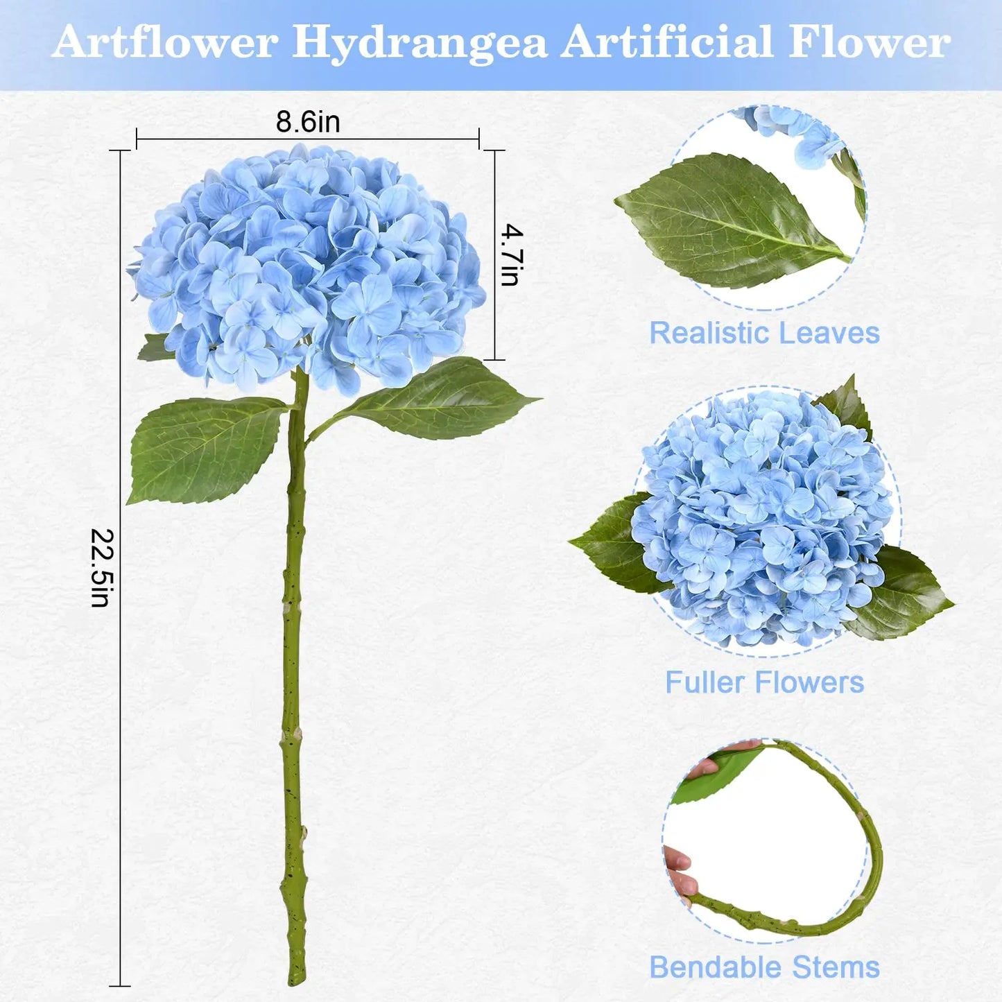 2 to 8 Pieces Artificial Hydrangeas 21 Inch Real Touch Latex Faux Hydrangea for Party Wedding Home Decor Outdoor Bouquet