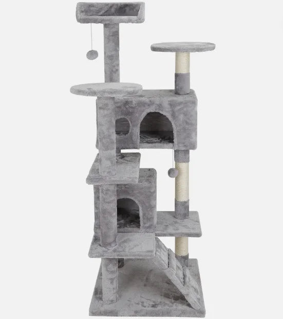 Grey Beige Blue Brown 53 Inch Cat Tree Tower Activity Center Playhouse Apartment