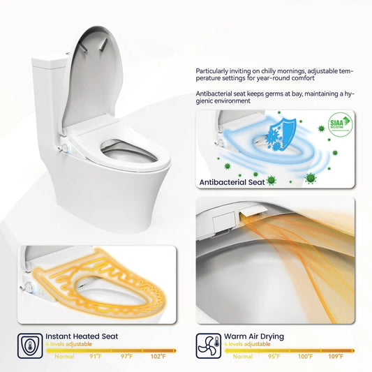 Smart Adjustable Heated Bidet Toilet Seat with Auto Features