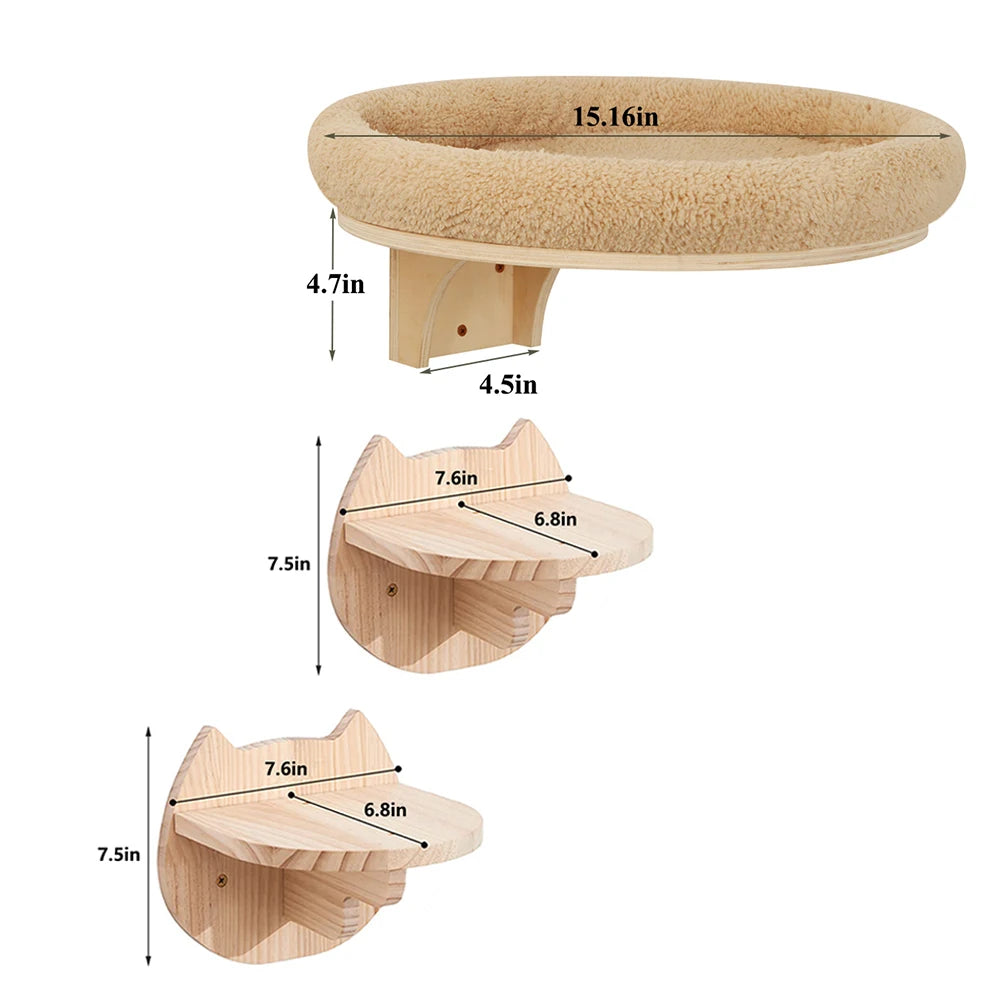 PETRAVELCN Cat Wall Mounted Wooden Climbing Ladder Hammock