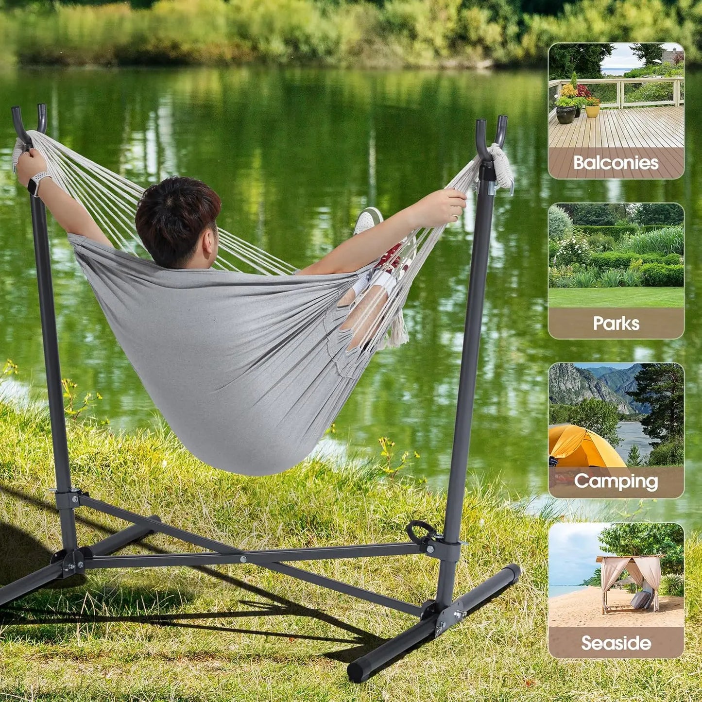 XMSJ Hammock Chair with Stand Adjustable Swing Macrame Boho