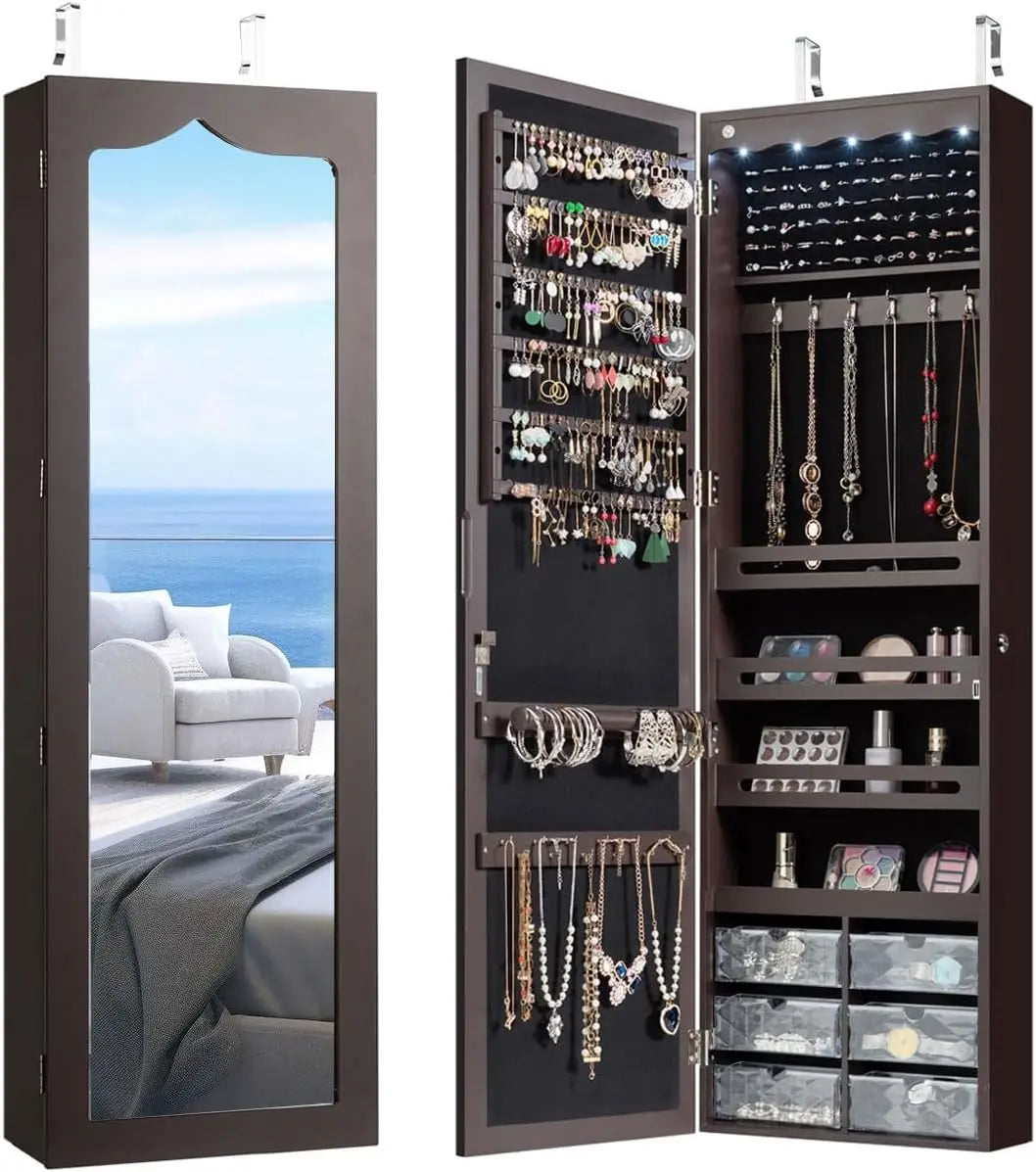 Guangbai Jewelry Cabinet Armoire Wall Mount With Lights