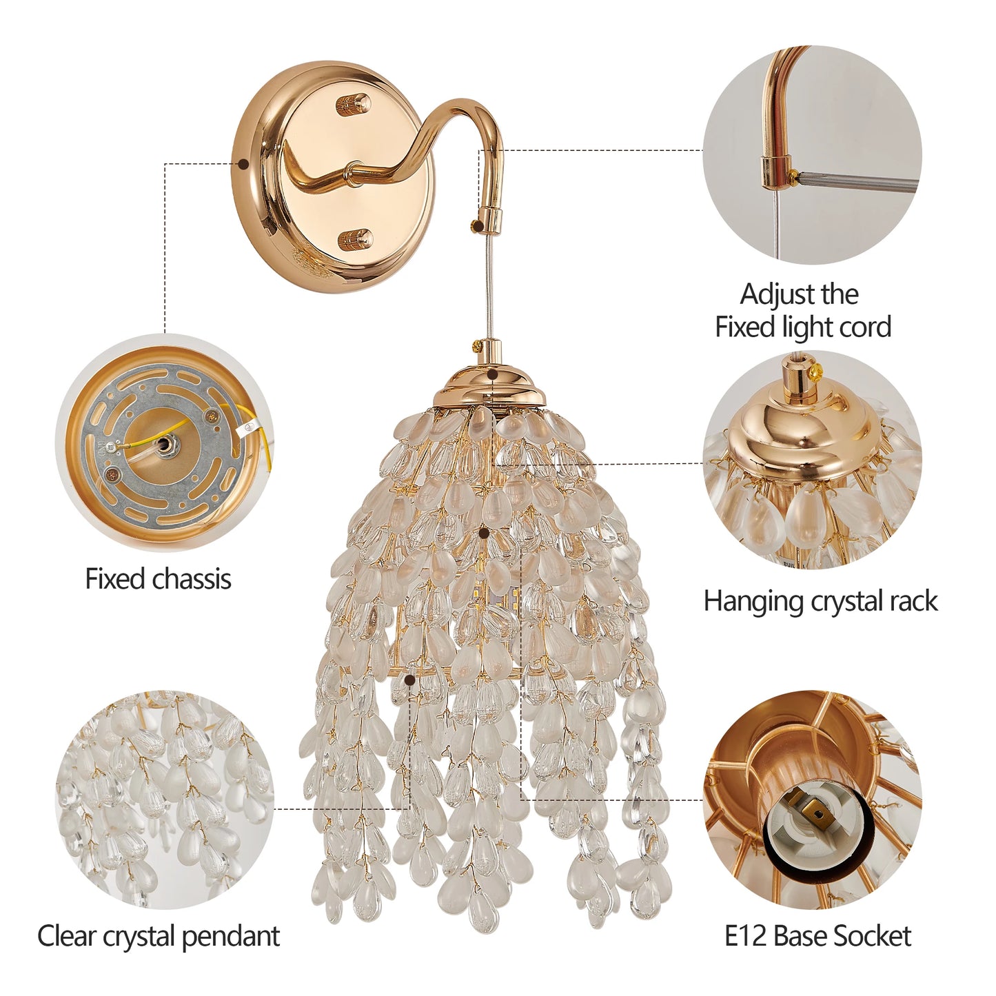 ARLGSITEC Luxury Set of 2 Crystal Bead String Wall Sconces