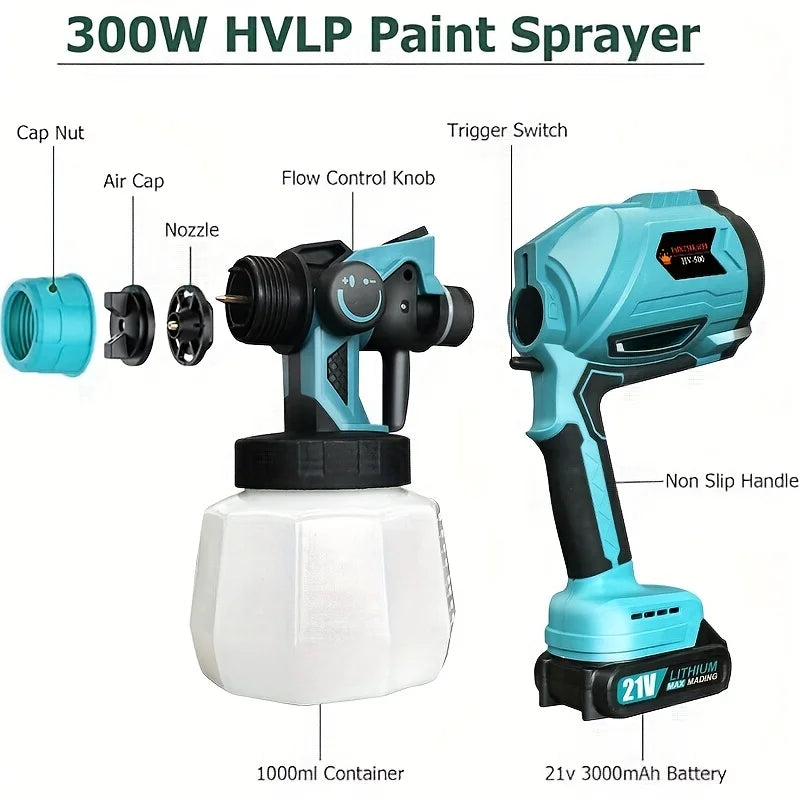 Cordless Electric Spray Gun Paint Sprayer 21V Battery
