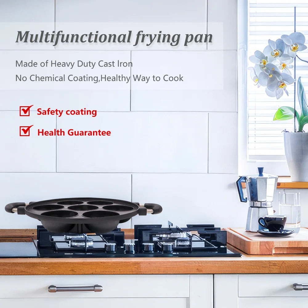 Cast Iron 7 Hole Omelette Pan Nonstick Cookware Kitchen