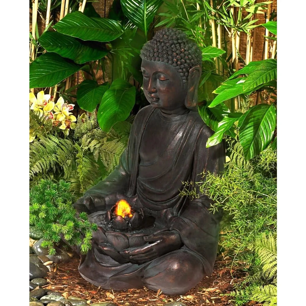 Meditating Buddha 24 Inch Zen Indoor Outdoor Resin Fountain
