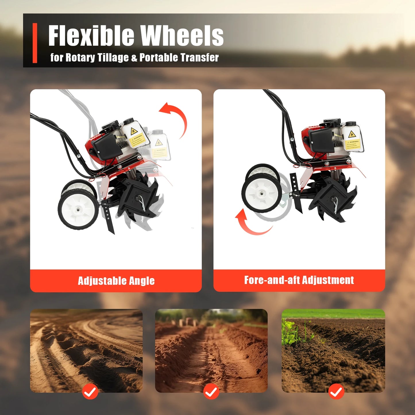 Bymaocar 52cc 1700W Garden Tiller Cultivator Rototiller