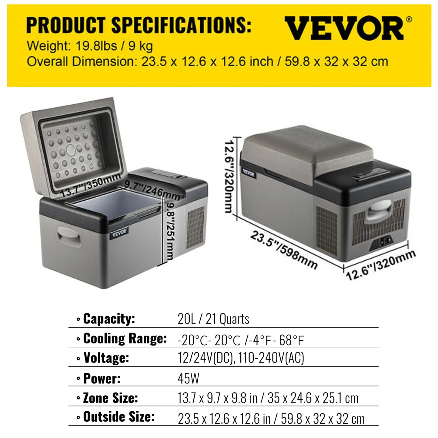 Portable Car Refrigerator Mini Fridge Freezer Compressor Cooler