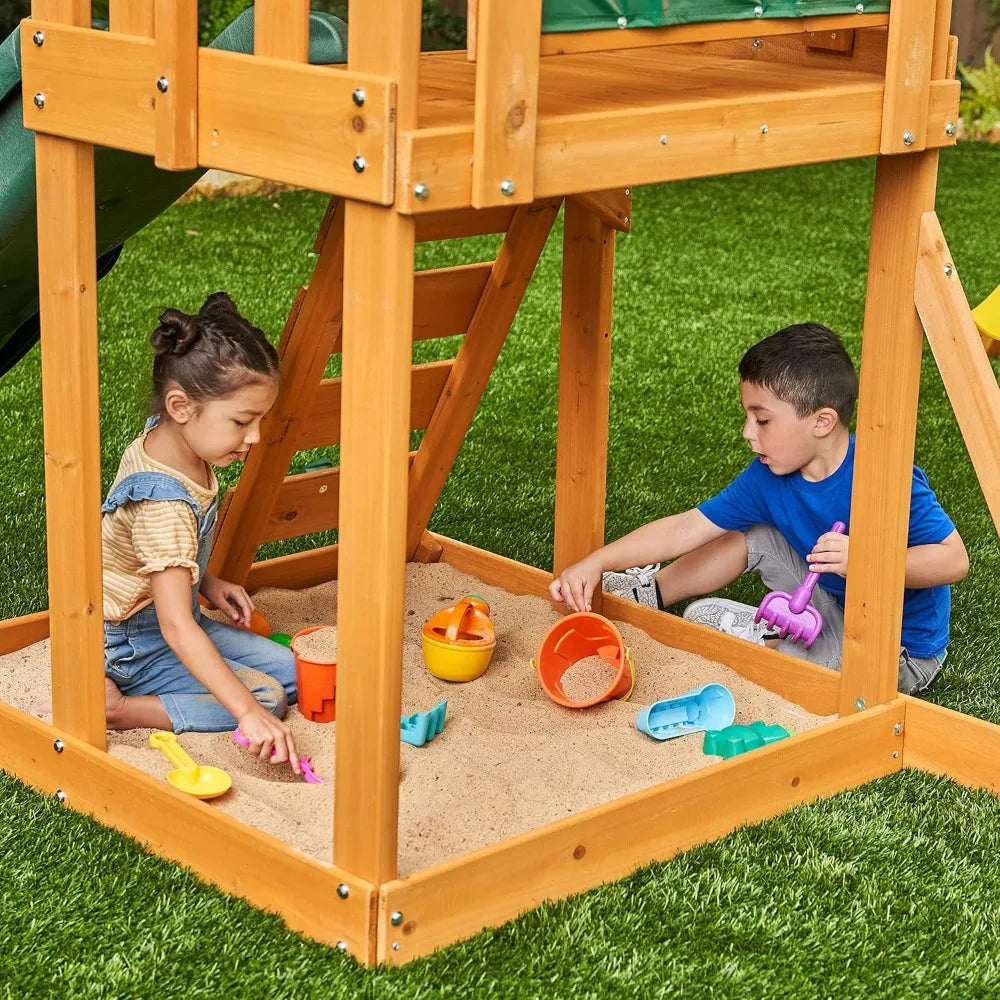 Wooden Outdoor Swing and Slide Set for Kids Activity Park