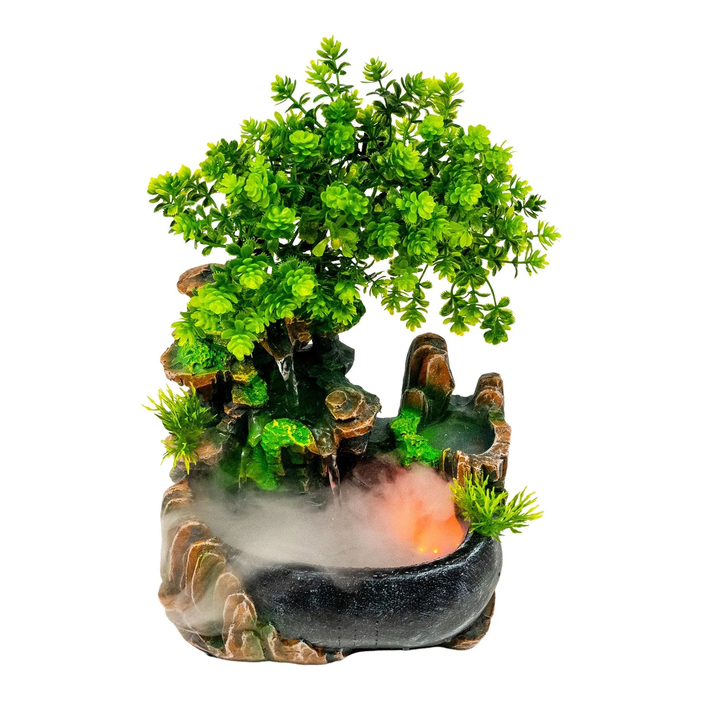 Hign Concerned Desktop Led Waterfall Fountain Resin Bonsai