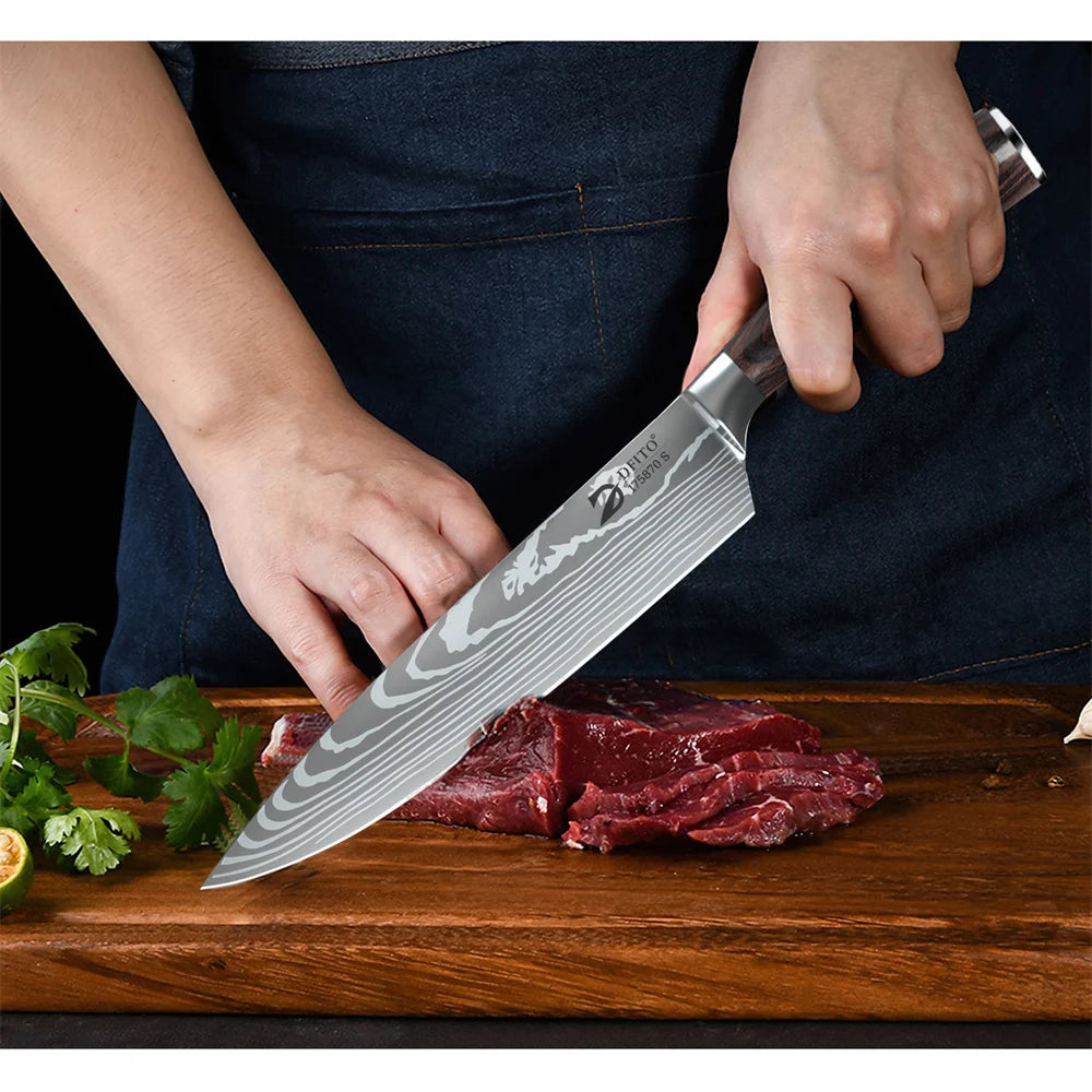 8 Piece Damascus Steel Kitchen Knife Set With Nylon Bag