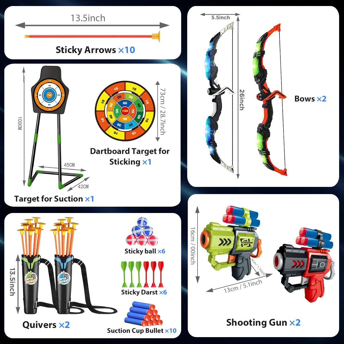 VATOS 2X Bow Arrow And Guns Toy Set Archery Gameplay