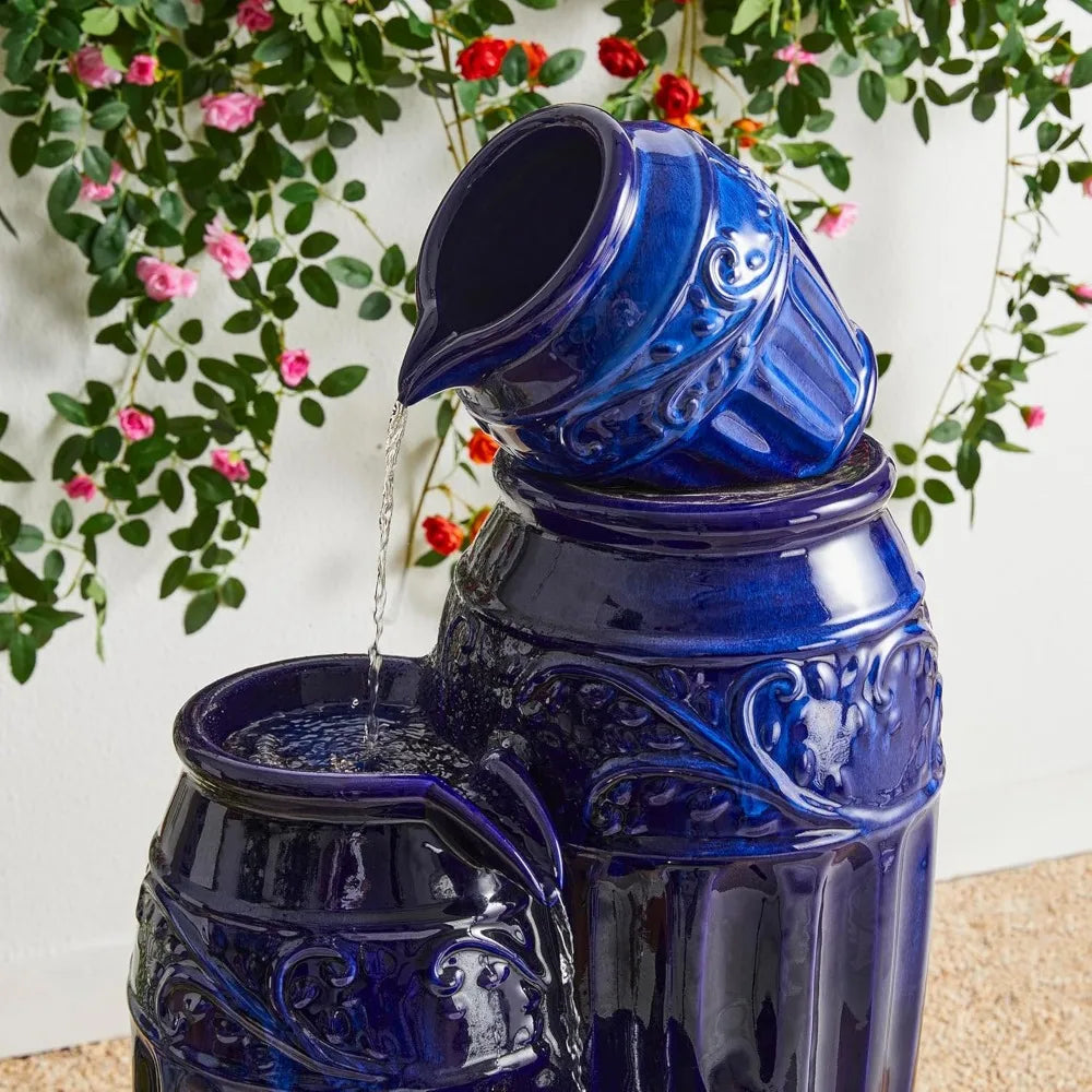 Glitzhome Oversized Outdoor Water Fountain with LED Lights