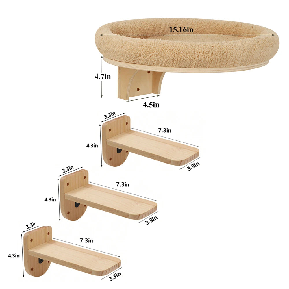 PETRAVELCN Cat Wall Mounted Wooden Climbing Ladder Hammock
