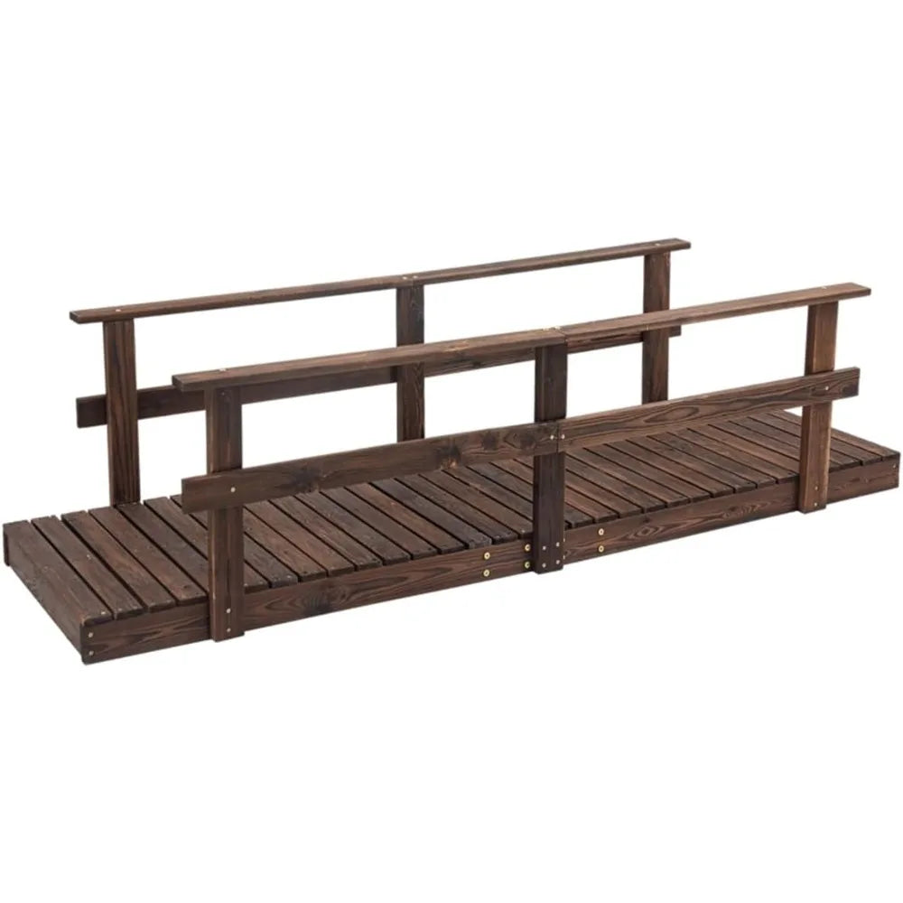 7FT Wooden Garden Bridge with Handrails for Outdoor Spaces