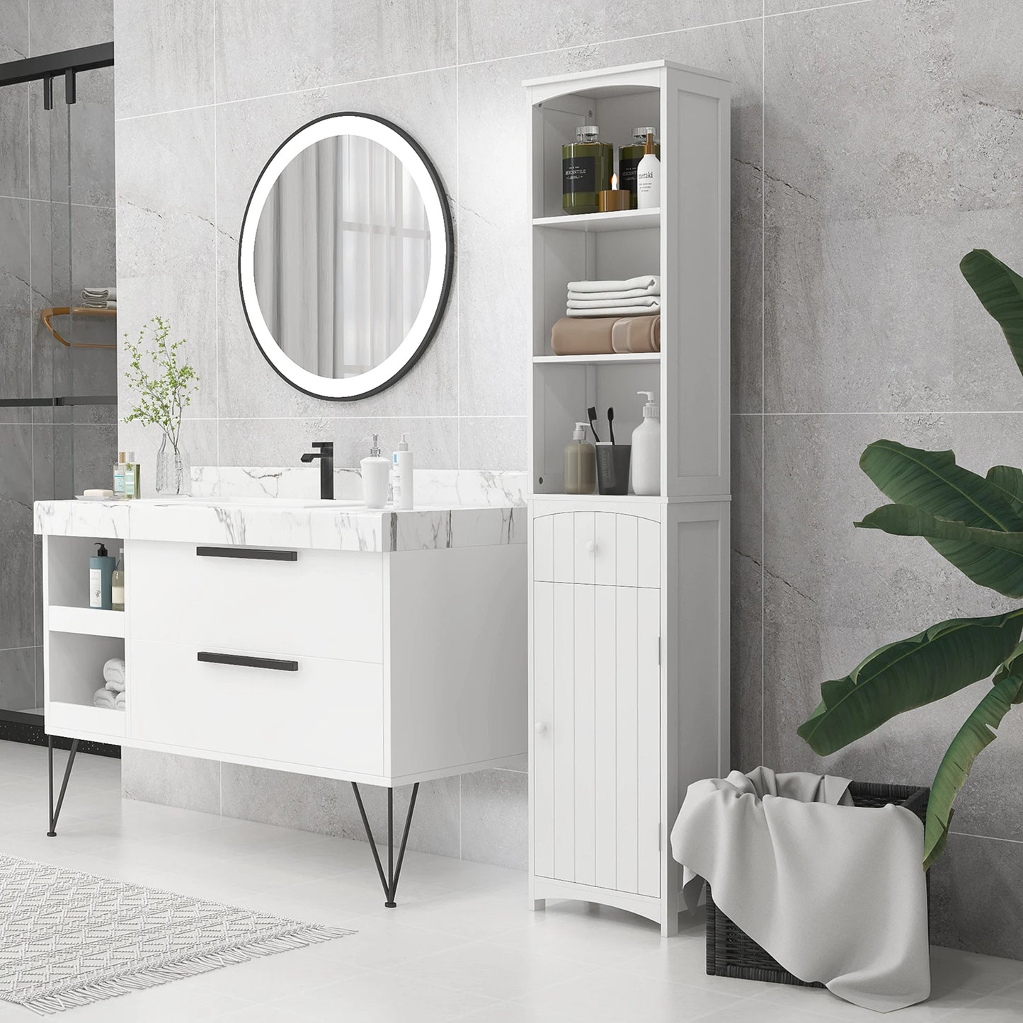 Homcom Modern Bathroom Storage Cabinet with 3-Tier Shelves