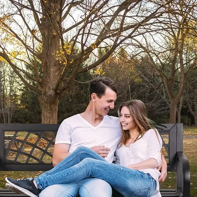 XMSJ Outdoor Bench Iron Steel Frame Mesh Backrest Armrests