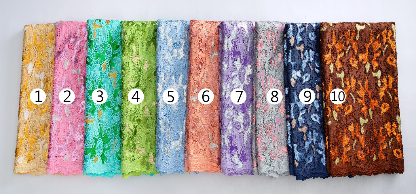 Kalume High Quality African Sequins Lace Fabric for Dresses