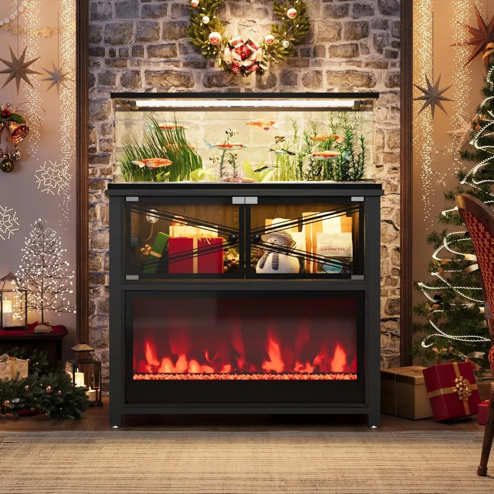 Modern 40-50 Gallon Fish Tank Stand with LED Flame Lights