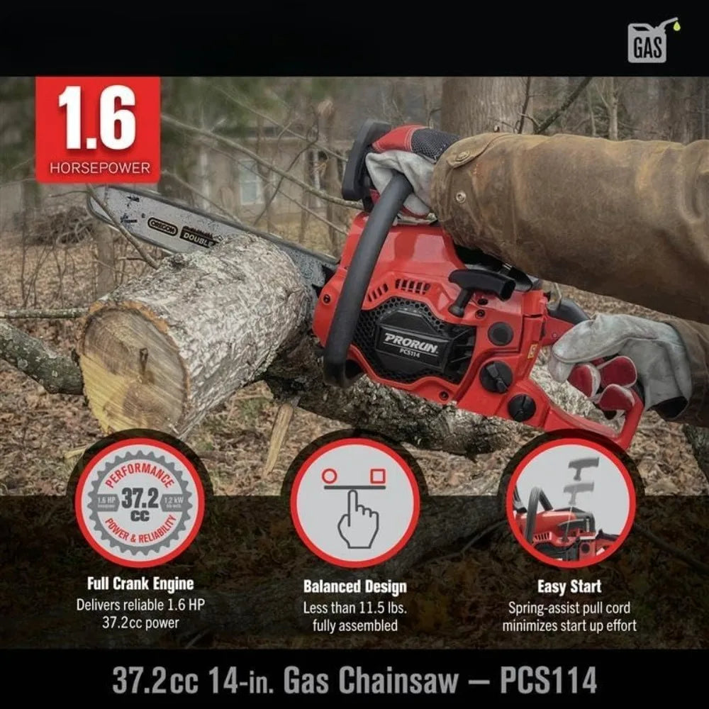 37.2cc 14 Inch Gas Powered Chainsaw with Telescopic Handle