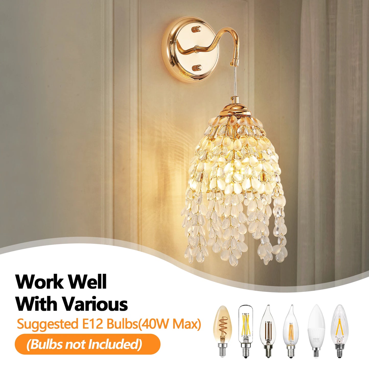 ARLGSITEC Luxury Set of 2 Crystal Bead String Wall Sconces