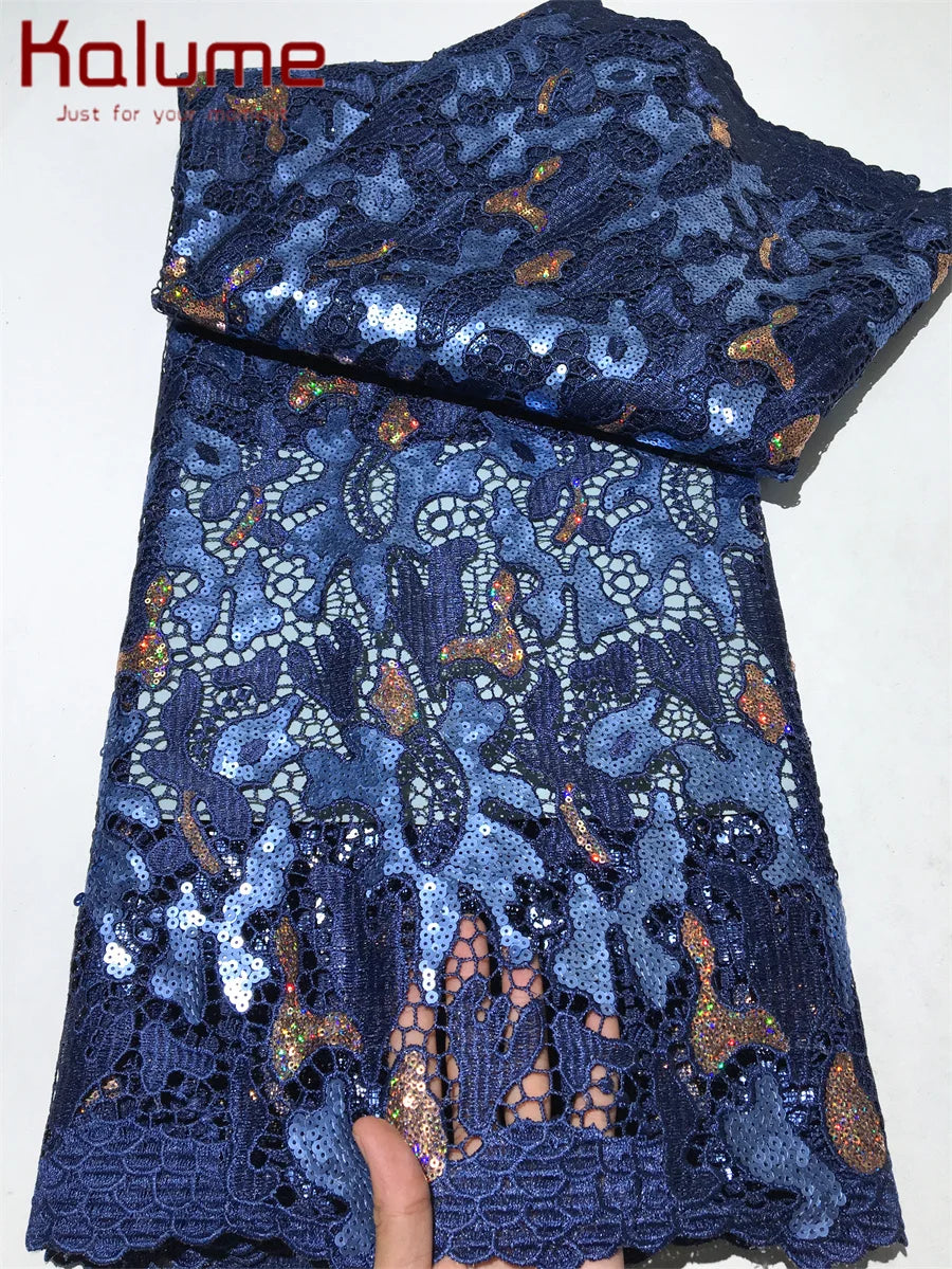 Kalume High Quality African Sequins Lace Fabric for Dresses