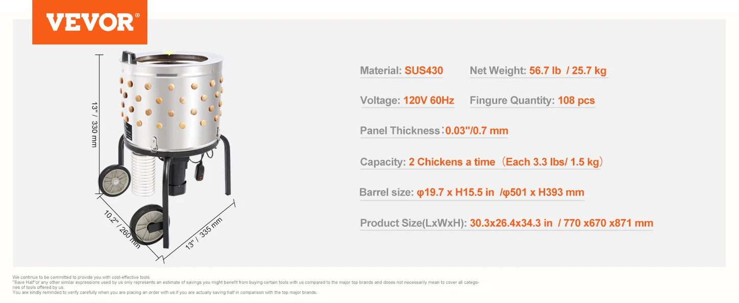 SucceBuy Chicken Plucker Machine 20 Inch Stainless Steel Drum