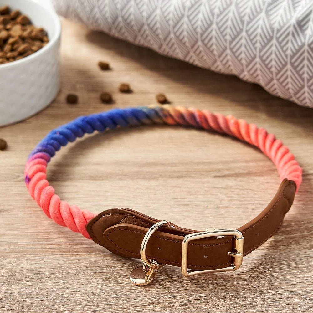 Dutrieux Adjustable Rope Dog Collar Faux Leather D Ring