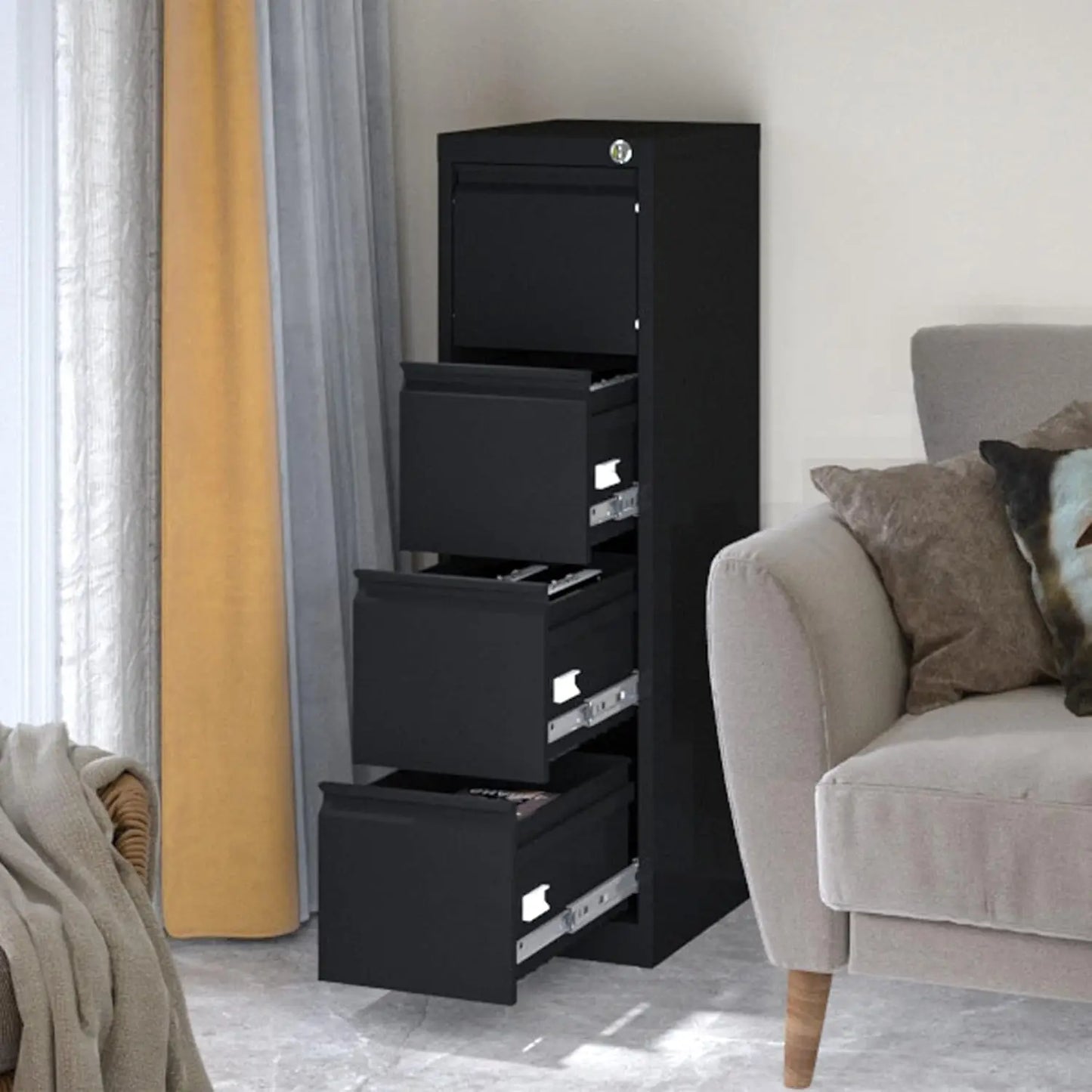 XMSJ 4 Drawer Metal Vertical File Cabinet with Lock