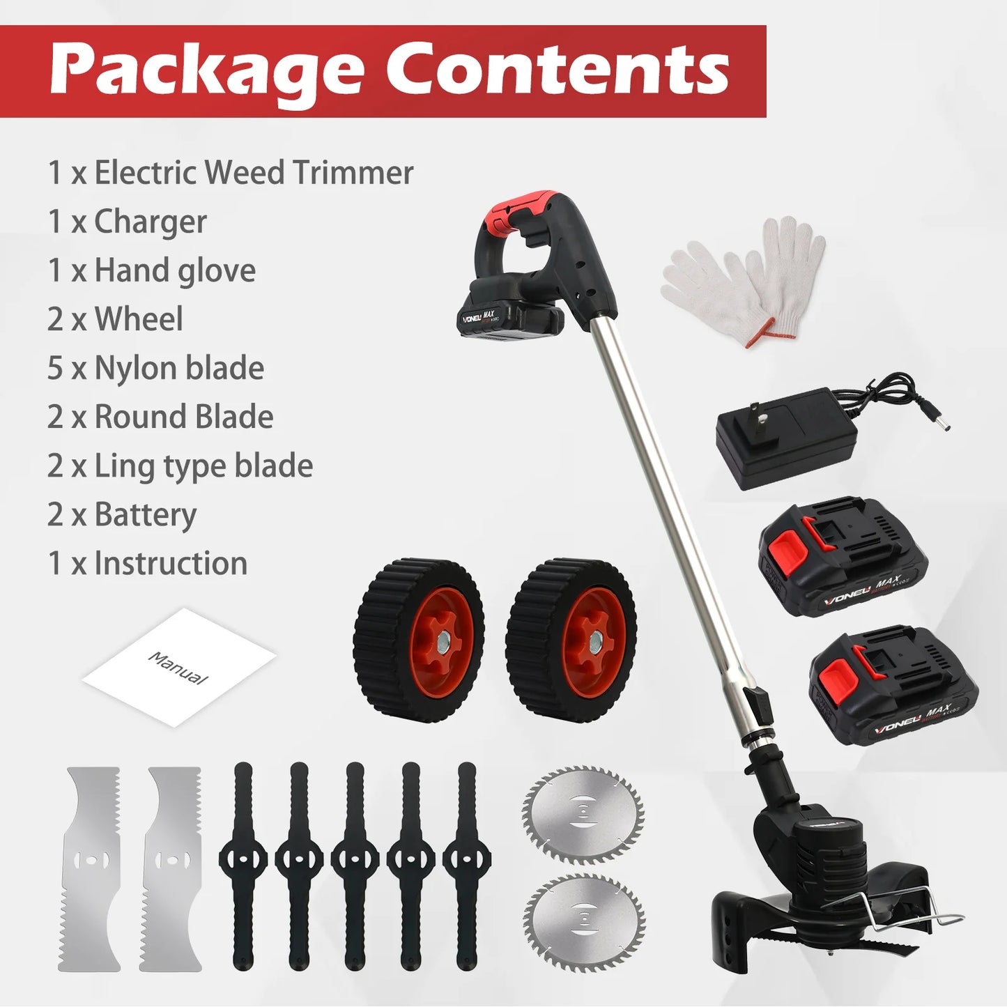 Cordless Electric Weed Wacker String Trimmer with Battery