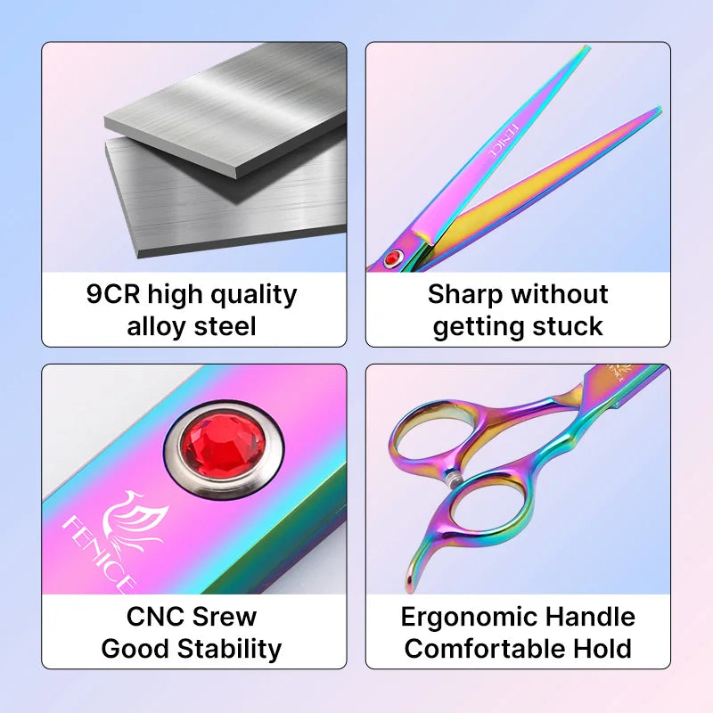 Fenice 9CR Steel Dog Grooming Scissors Shears Set 6.5 7 Inch