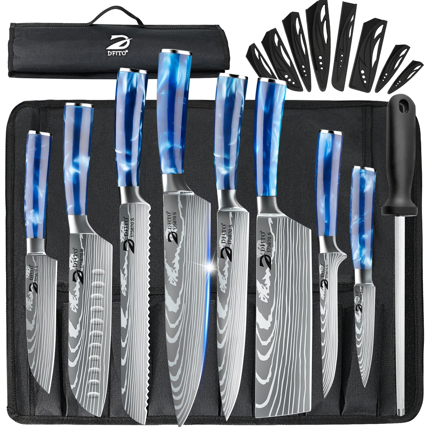 8 Piece Chef Knife Set with Utility Boning Cleaver and Santoku